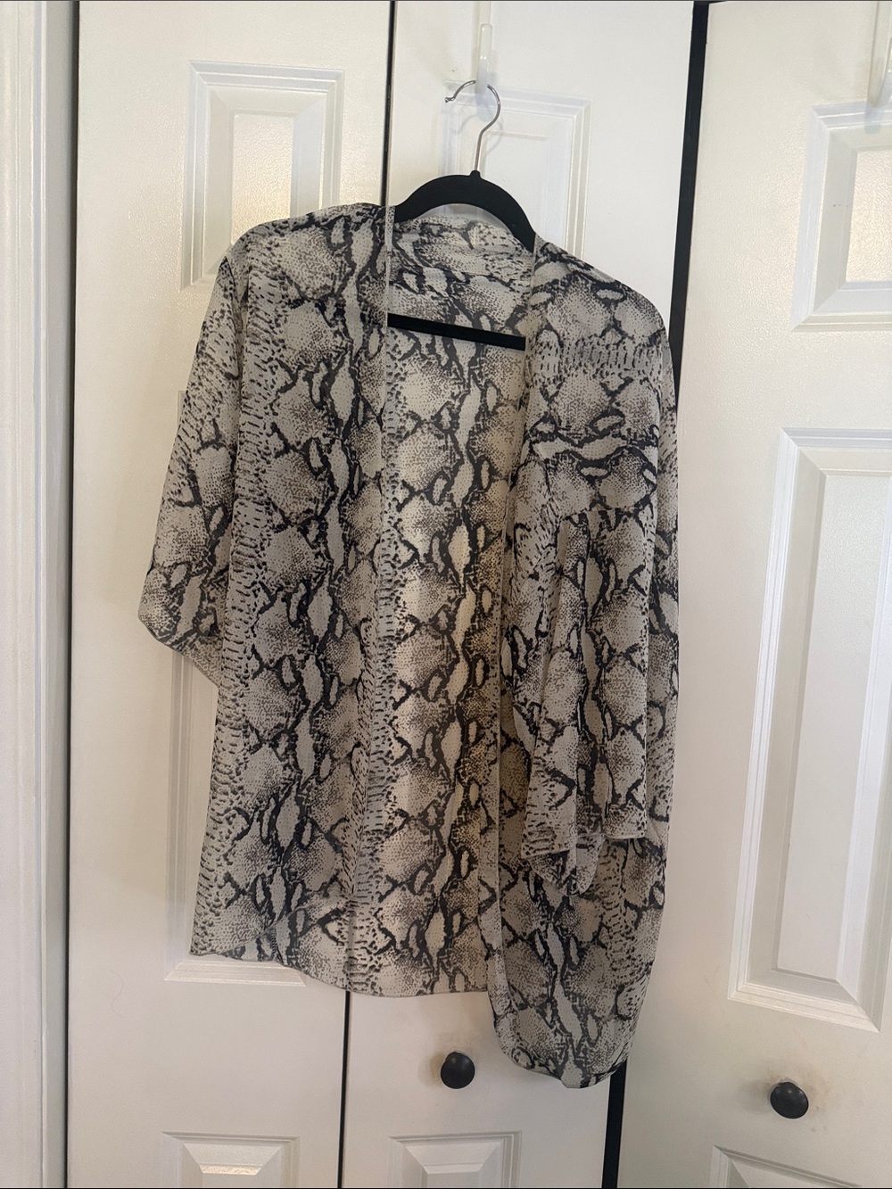 Snake Print Kimono Cover-Up in Black and Cream